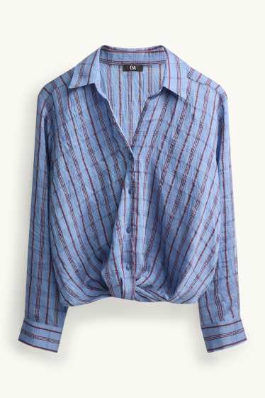 Donna - Blusa con nodo - fantasia - blu