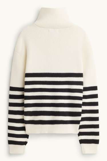 Kinder Mädchen - Pullover - gerippt - gestreift - weiß / schwarz