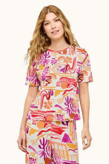 Femmes - T-shirt - regular fit - à motif - rouge / beige