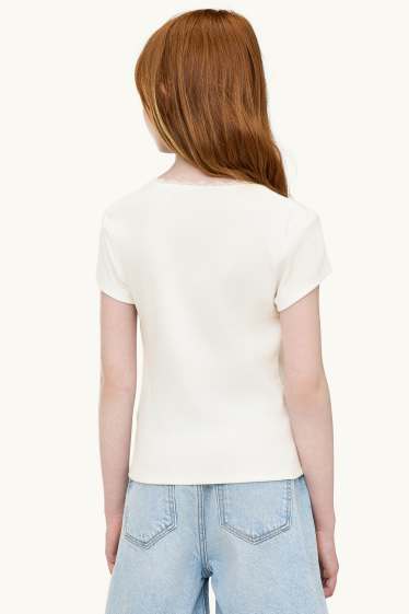 Kinderen: meisjes - T-shirt - geribd - wit