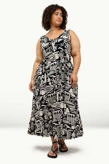 Damen - A-Linien Kleid mit V-Ausschnitt - gemustert - schwarz / weiß