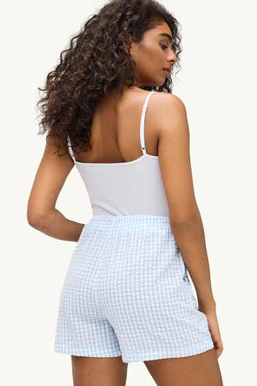 Dona - Paquet de 2 - pantalons curts de pijama - de ratlles - de quadres - blau