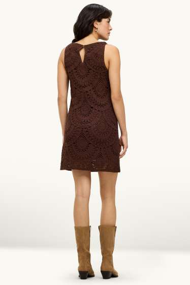 Damen - Crochet-Kleid - strukturiert - braun