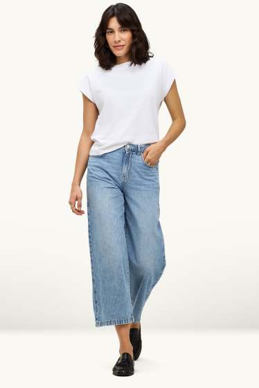 Damen - Crop Wide Leg Jeans - Mid Waist - jeansblau