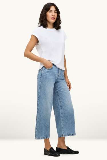 Damen - Crop Wide Leg Jeans - Mid Waist - jeansblau