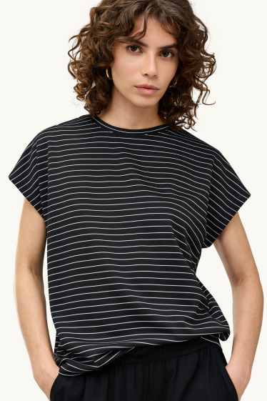 Dames - T-shirt - regular fit - gestreept - zwart / wit
