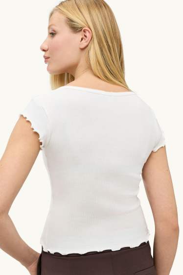 Damen - T-Shirt - Slim Fit - gerippt - weiß