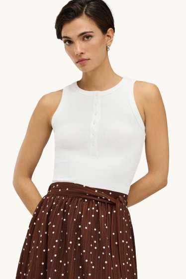 Donna - Top - a coste - bianco