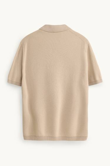 Heren - Gebreid poloshirt - regular fit - met structuur - beige
