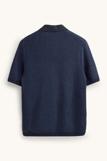 Heren - Gebreid poloshirt - regular fit - met structuur - donkerblauw