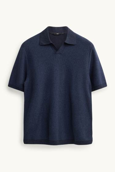 Heren - Gebreid poloshirt - regular fit - met structuur - donkerblauw