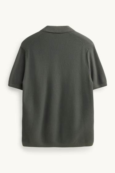 Heren - Gebreid poloshirt - regular fit - met structuur - donkergroen