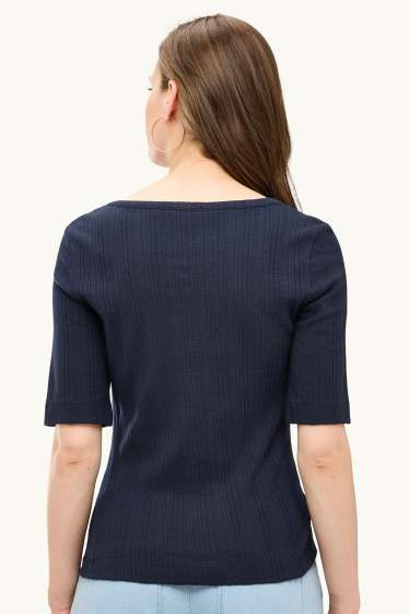 Femei - Tricou henley - regular fit - reiat - albastru închis