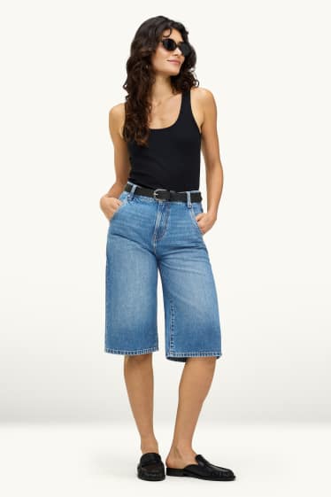 Dámské - Džínové kraťasy - high waist - džíny - modré