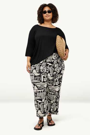 Damen - Stoffhose - Mid Waist - Wide Leg - gemustert - weiß / schwarz