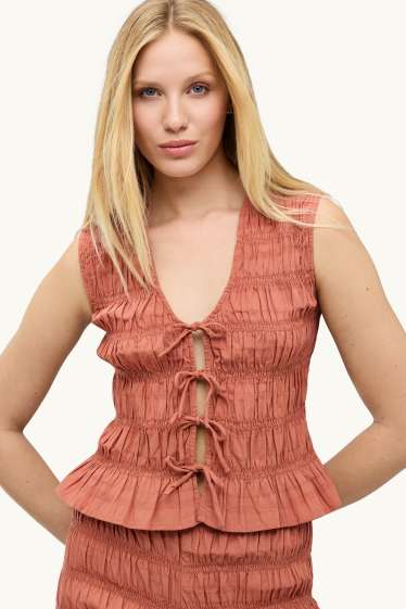 Mujer - Blusa sin mangas - fruncida - naranja