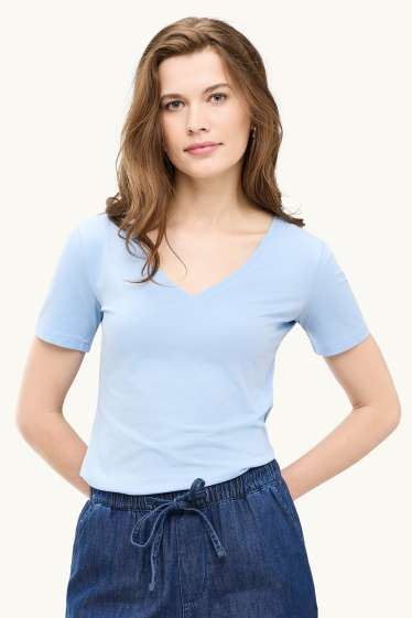 Donna - T-shirt scollo a V - slim fit - azzurro