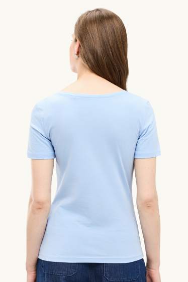 Donna - T-shirt scollo a V - slim fit - azzurro