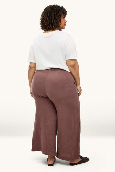 Damen - Stoffhose - Mid Waist - Wide Leg - braun