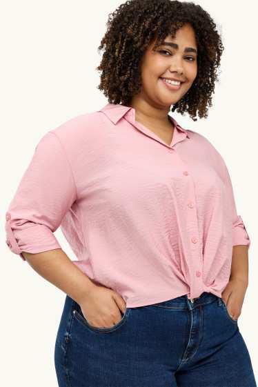 Damen - Hemdbluse mit Knotendetail - rosa