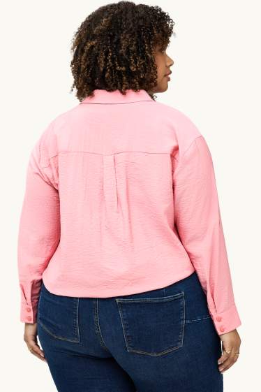 Damen - Hemdbluse mit Knotendetail - rosa