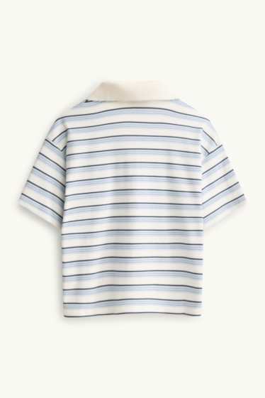 Damen - Poloshirt - Slim Fit - gestreift - gerippt - weiß / blau