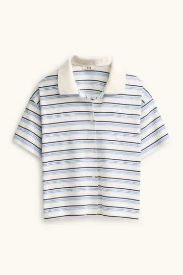 Damen - Poloshirt - Slim Fit - gestreift - gerippt - weiß / blau