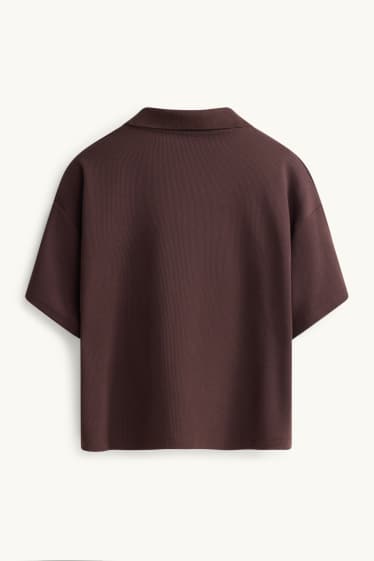Damen - Poloshirt - Slim Fit - gerippt - braun