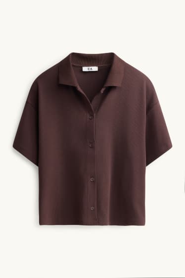 Damen - Poloshirt - Slim Fit - gerippt - braun