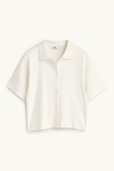 Damen - Poloshirt - Slim Fit - gerippt - cremeweiß