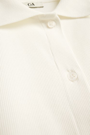 Damen - Poloshirt - Slim Fit - gerippt - cremeweiß