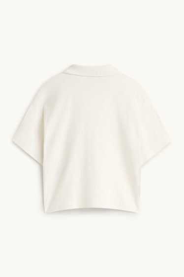 Damen - Poloshirt - Slim Fit - gerippt - cremeweiß
