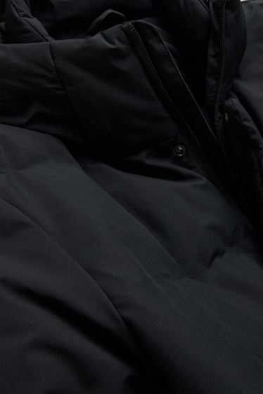 Heren - Mantel met stiksels en capuchon - gevoerd - waterafstotend - zwart