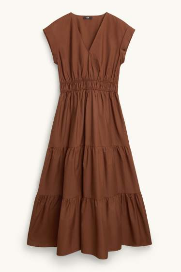 Damen - Fit & Flare Kleid mit V-Ausschnitt - braun