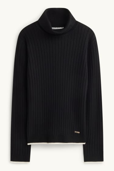 Children Girls - Turtleneck jumper - ribbed - black