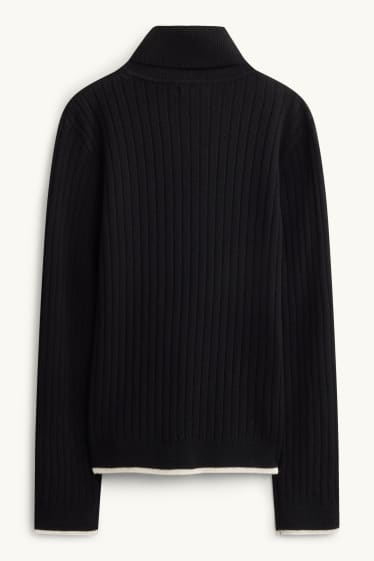Children Girls - Turtleneck jumper - ribbed - black