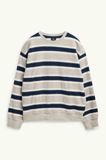 Hommes - Haut à manches longues - relaxed fit - à rayures - gris clair / bleu foncé