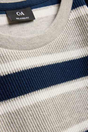 Hommes - Haut à manches longues - relaxed fit - à rayures - gris clair / bleu foncé