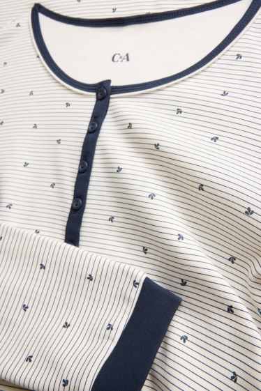 Dames - Nachthemd - gestreept - donkerblauw / crème wit