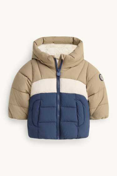 Baby Buben - Bärchen - Baby-Steppjacke mit Kapuze - gefüttert - beige / blau