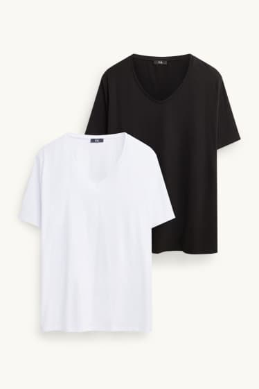 Donna - Confezione da 2 - t-shirt con scollo a V - stretch - LYCRA® - bianco
