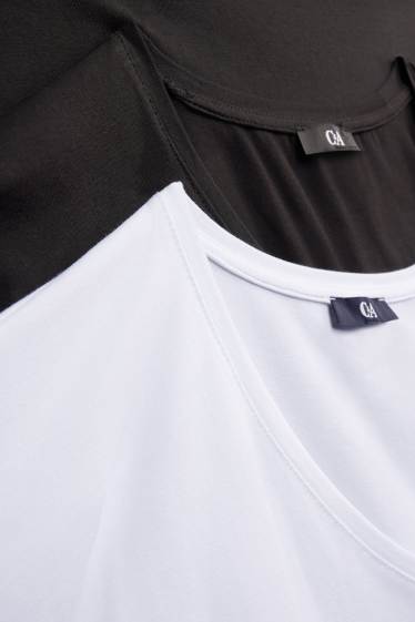 Donna - Confezione da 2 - t-shirt con scollo a V - stretch - LYCRA® - bianco