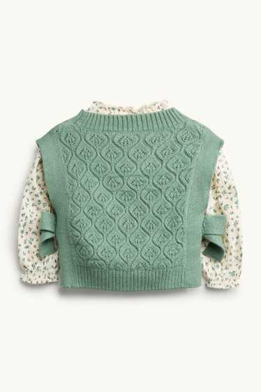 Enfants filles - Ensemble - chemisier et débardeur - 2 pièces - à fleurs - vert / blanc crème