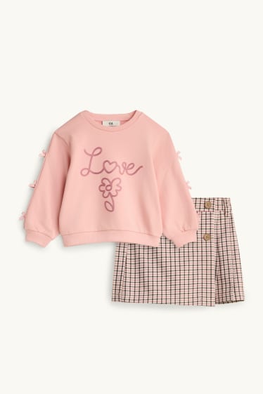 Kinder Mädchen - Blume - Set - Sweatshirt und Skort - 2 teilig - pink