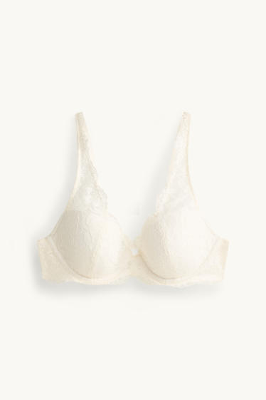 Donna - Reggiseno con ferretti - PLUNGE - imbottito - bianco crema