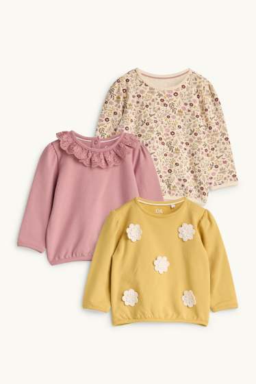 Bébés filles - Lot de 3 - sweat bébé - rose / beige