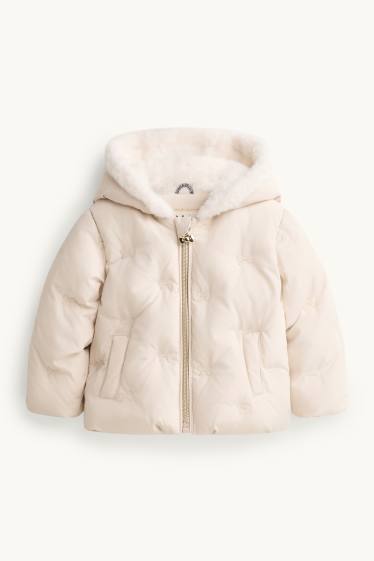 Bébés filles - Petit nœud - doudoune pour bébé avec capuche - doublée - crème
