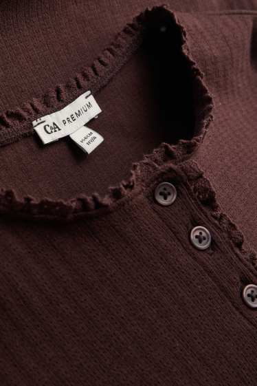 Kinder Mädchen - Pointelle-Langarmshirt - dunkelbraun