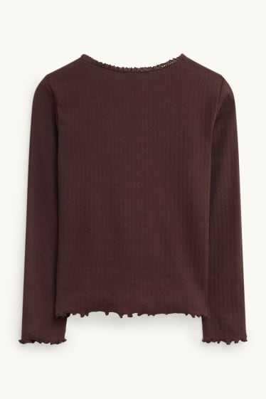 Kinder Mädchen - Pointelle-Langarmshirt - dunkelbraun