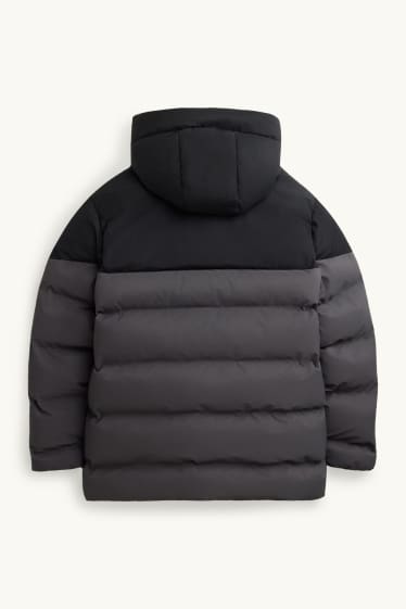 Kinder Buben - Steppjacke mit Kapuze - gefüttert - wasserabweisend - schwarz / dunkelgrau
